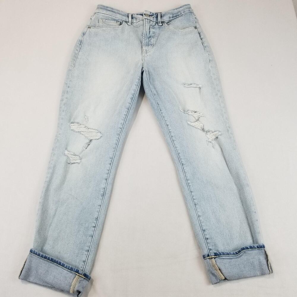 Good American Jeans Womens 4/27 The Weekender High Rise Slim Straight Distressed - Picture 11 of 11